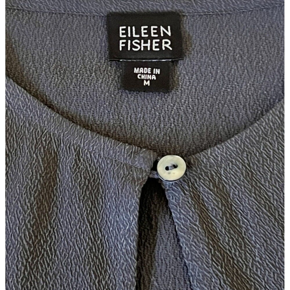 Vintage EILEEN FISHER Dark Blue 100% Silk Open Front Button Cardigan Casual MED - Picture 4 of 7